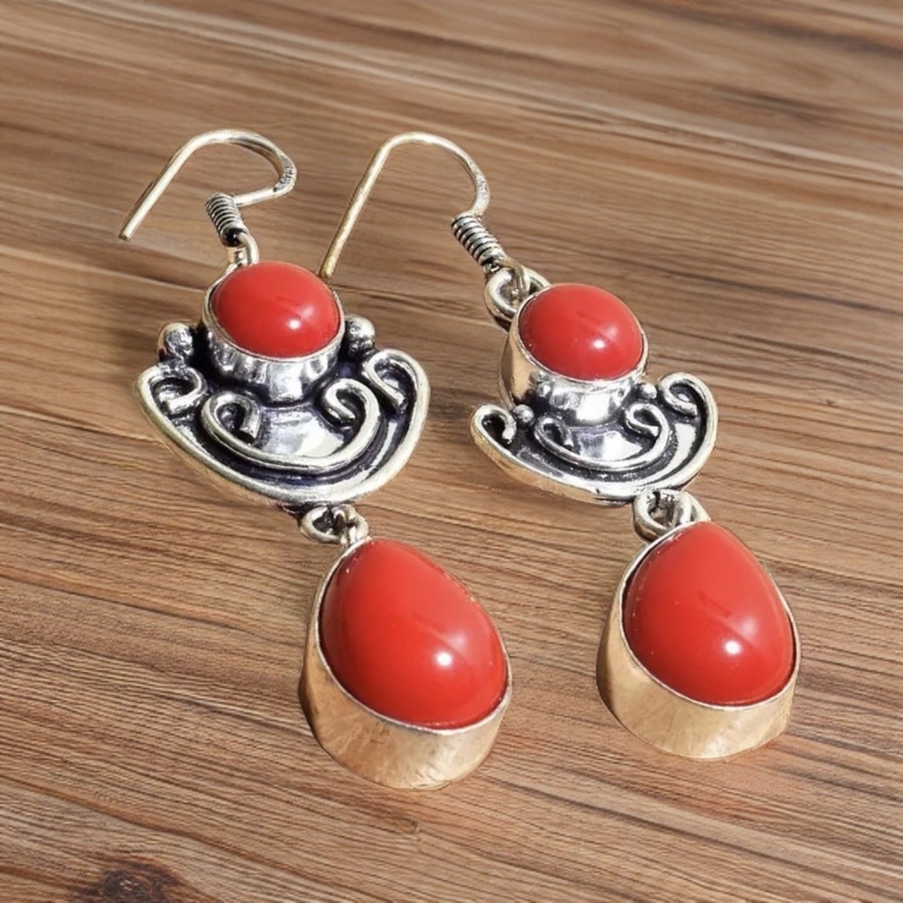 Red Onyx Dangle Drop Earrings